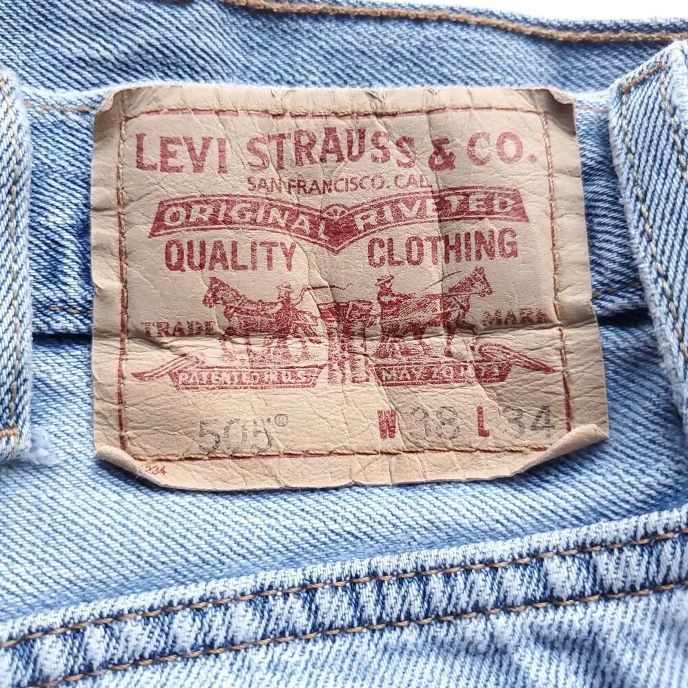 Y2K Levis 505 Regular Fit Measures 37x30 Hemmed 2000s Blue Medium Light Wash